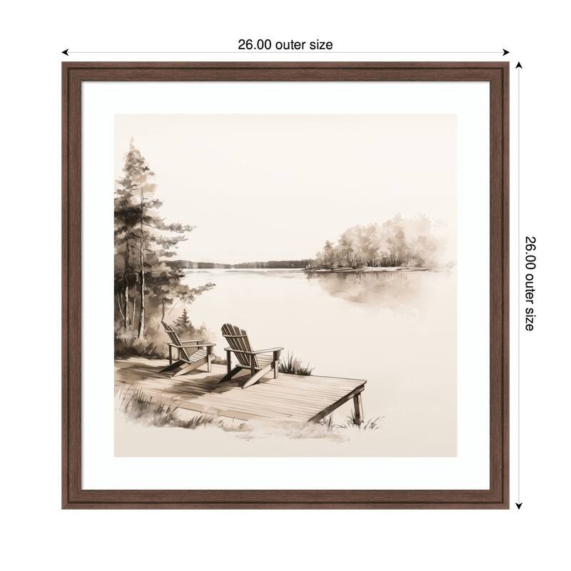 Kate and Laurel Abstract Sketch Of Adirondack Chairs On A Dock by The Creative Bunch Studio Framed Wall Art Print