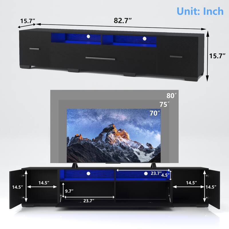 82" LED TV Stand with Full RGB Color & 31 Light Modes - Remote/App Control, Large Storage Space