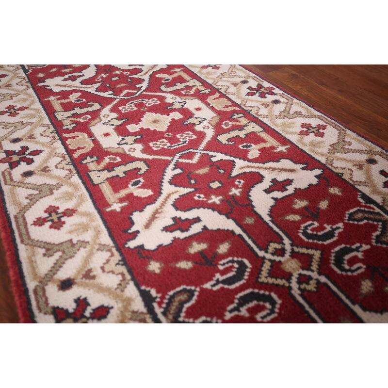 Red & Ivory Oushak Oriental Runner Rug Handmade Floral Wool Carpet - 2'7"x 11'5"