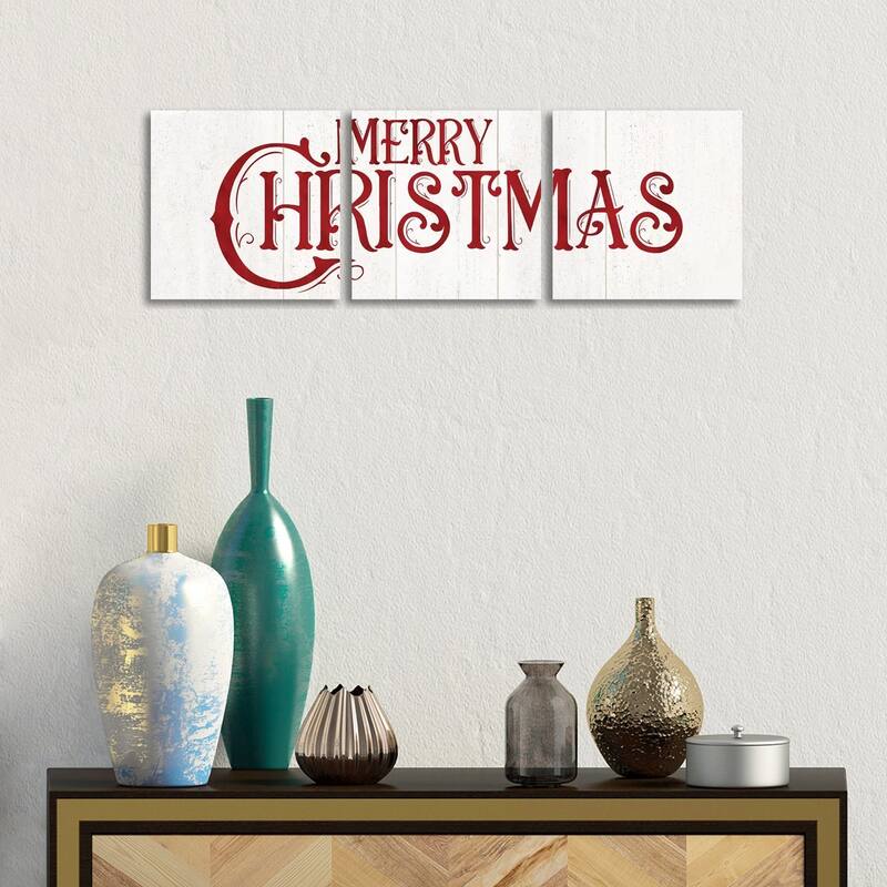 iCanvas "Vintage Christmas Signs panel I-Merry Christmas" by Tara Reed 3-Piece Canvas Wall Art Set - 12x36x1.5