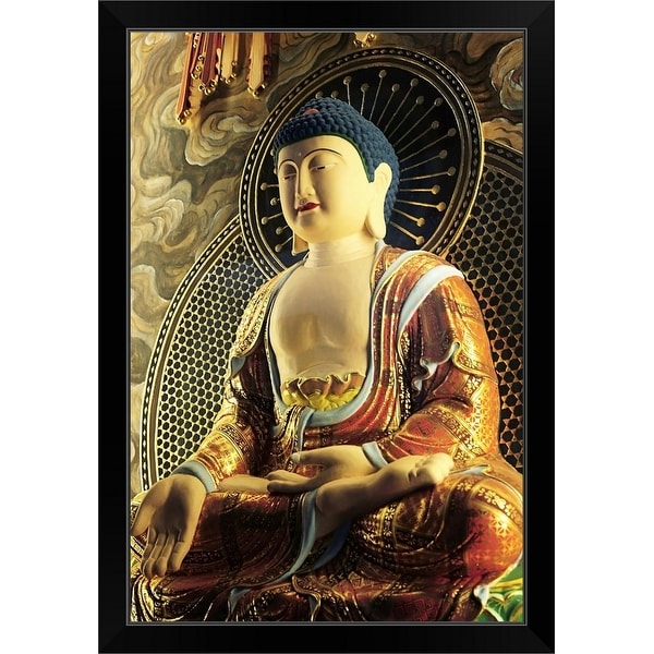 "A Buddha figurine at the Buddha Tooth temple." Black Framed Print