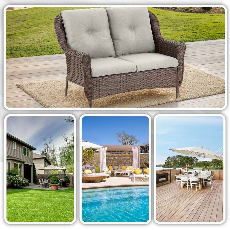 Pocassy Wicker Patio Conversation Set for Backyard