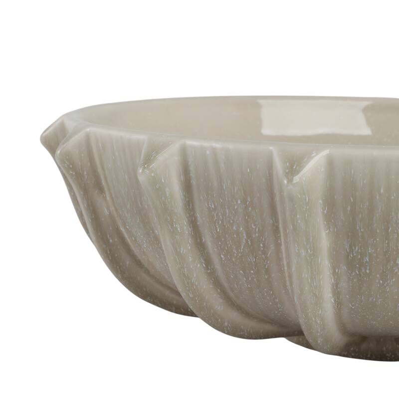 Pottery Earthenware Decorative Bowl with Sculpted Rim - 16" Taupe - 15.5" x 15.5" x 5"