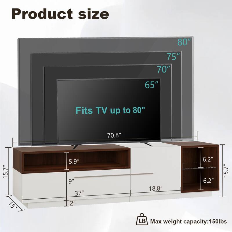 Gymojoy 71" LED TV Stand for 70-80 inch TV, Modern Entertainment Center with Storage Cabinet, Minimalist TV Console. - 71"W.