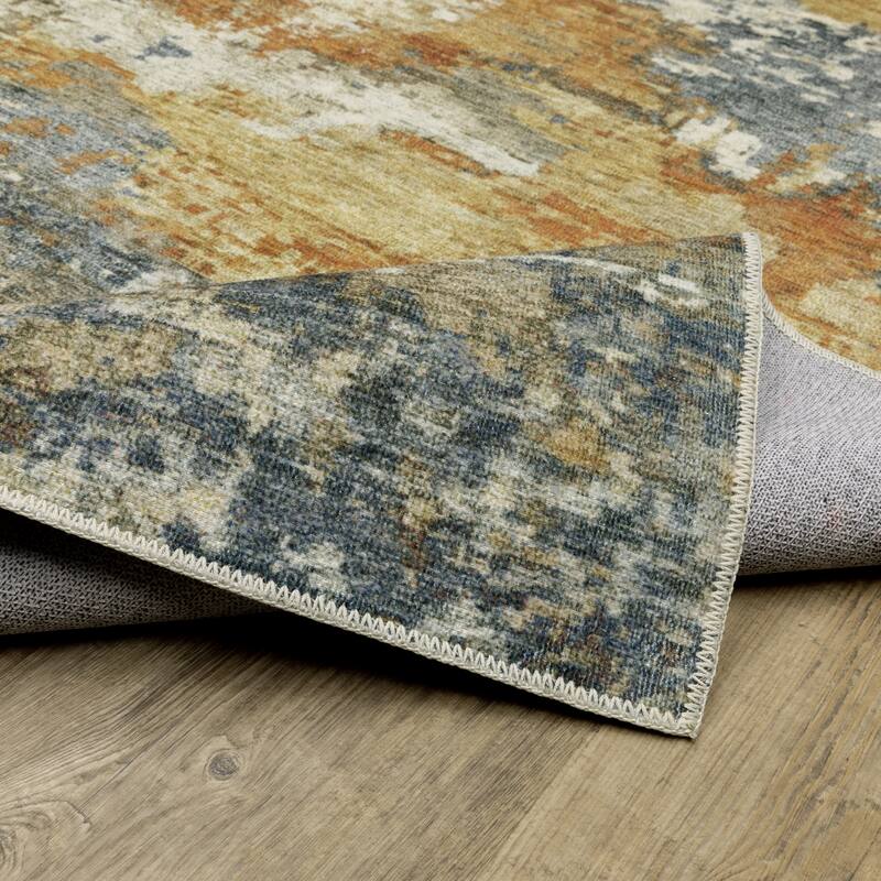 Vista Home Marissa Washable Contemporary Abstract Orange/ Blue Indoor Area Rug