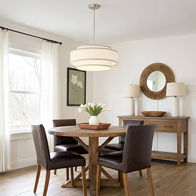 GetLedel 18" Modern 4-Light Double Shaded Drum Chandelier