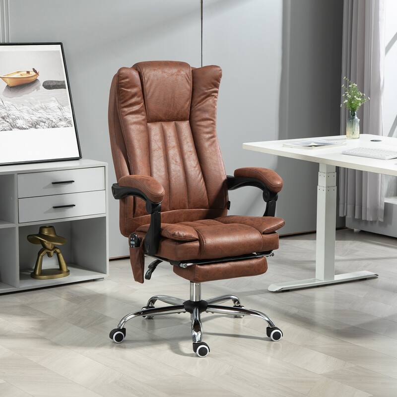 Multi-Function Adjustable Height Massage Office Chair with Heating and Swivel Base and Lumbar Support - Brown