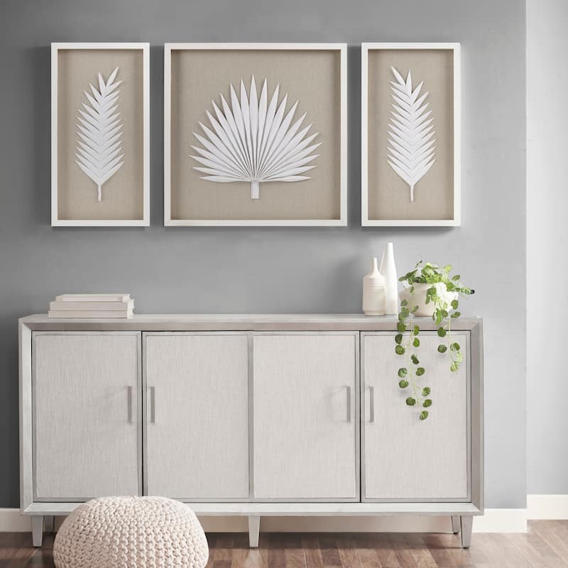 Madison Park Sabal Handmade Framed Rice Paper Palm Leaves 3-piece Shadowbox Wall Decor Set