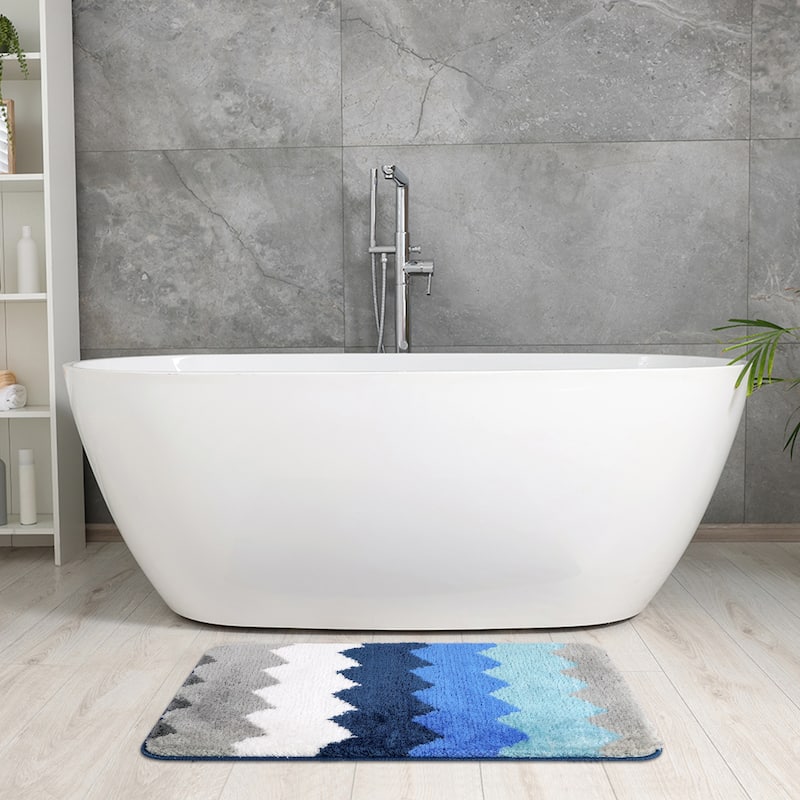 Waves Stripe Bathroom Carpet, Extra Soft and Absorbent Bath Mat, Non-Slip Rug for Bathroom, Tub, Shower