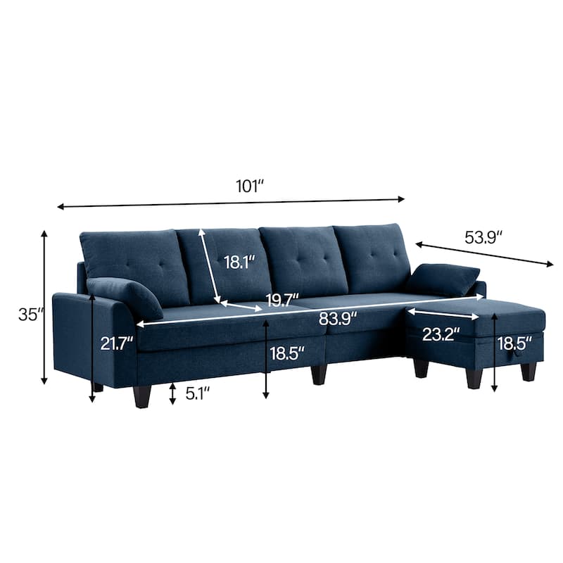 101" Sectional Sofa with Storage Ottoman