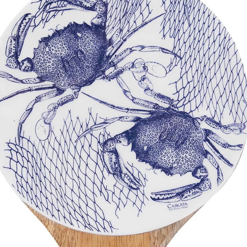 Blue Crab Net Round Serving Platter with Handle