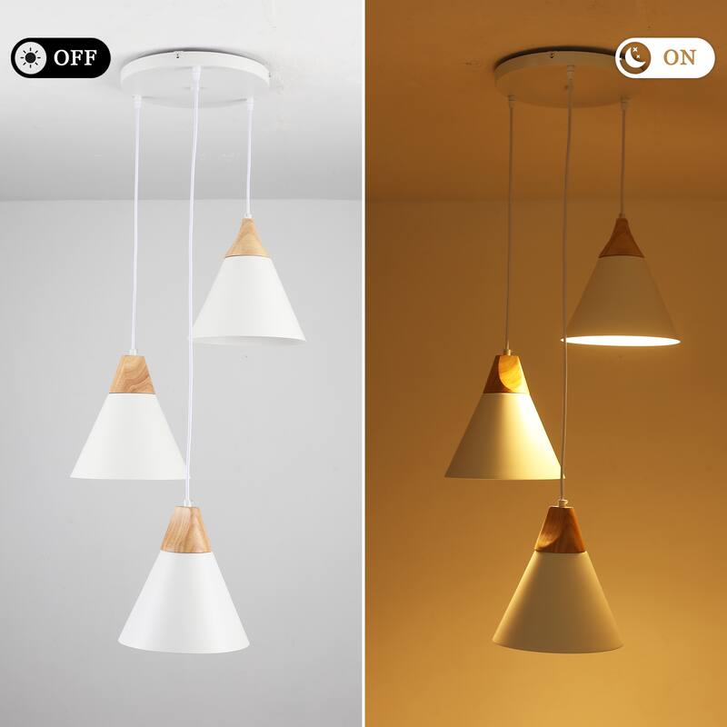 3-Light 9.4"W Metal Wood Island Pendant Lights for Kitchen Living Room
