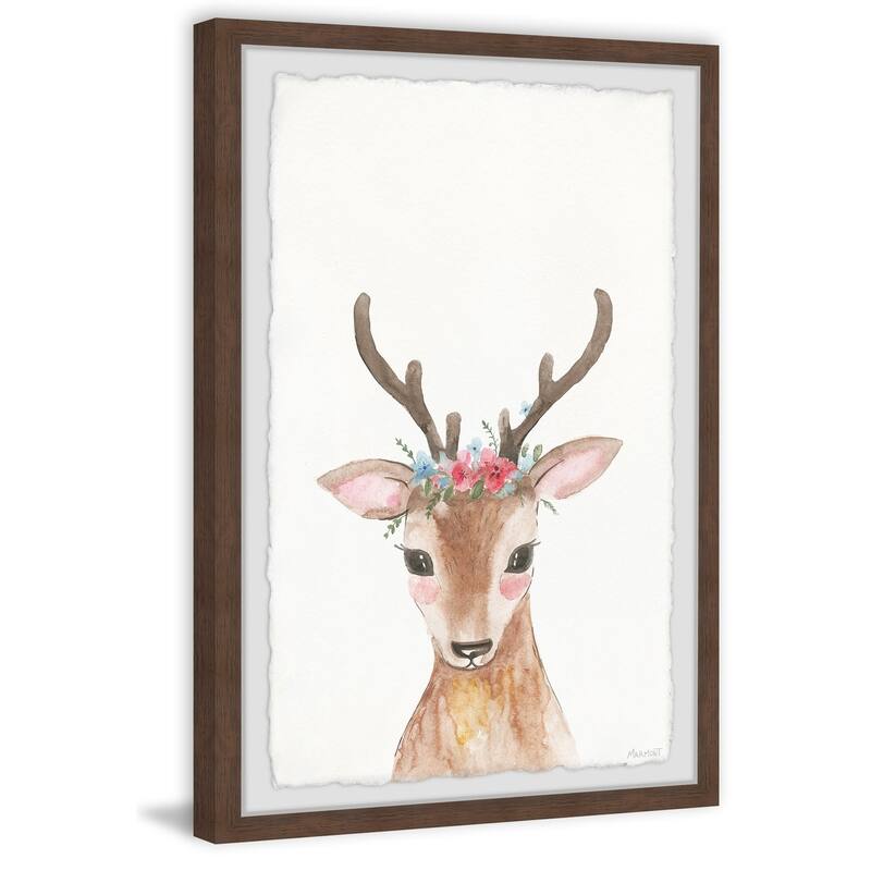Deer With Flower Crown Framed Wall Art, Floral Delight - A Blooming Accent for Your Living Space