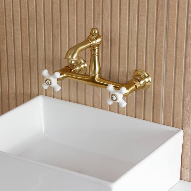 Kingston Brass English Country Two-Handle 2-Hole Wall Mount Bathroom Faucet