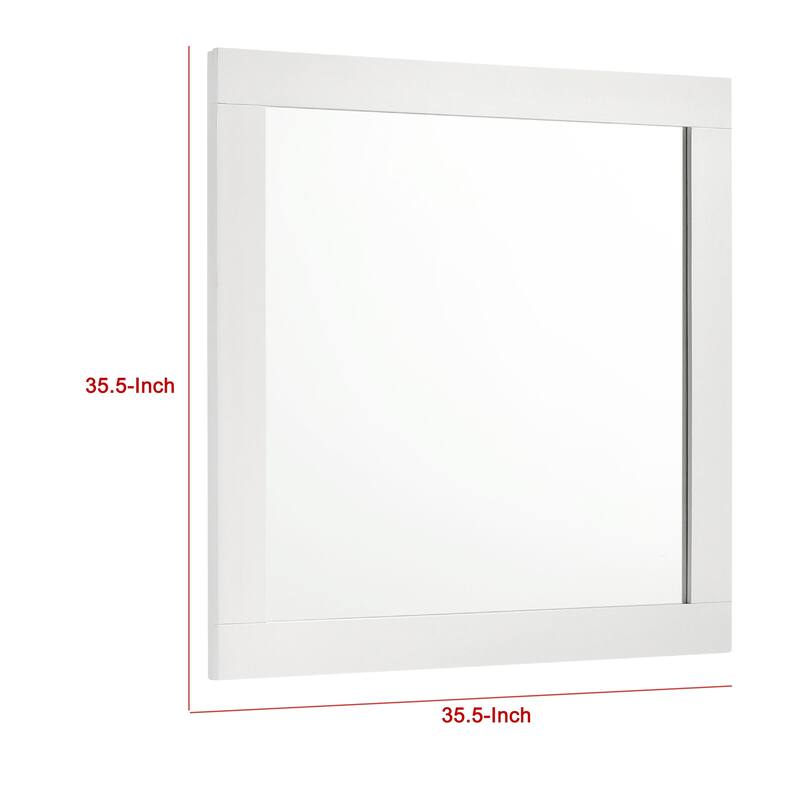 Caer Dresser Mirror, White Wood Frame with Beveled Glass, 35 Inch