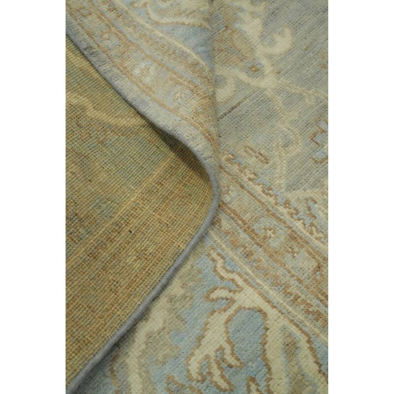 Handmade Gray Oushak Vegetable Dye Area Rug, Floral Geometric Carpet - 12' 1'' X 9' 1''