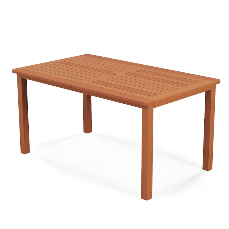 Gymax Patio Solid Wood Dining Table w/ Umbrella Hole Teak Oil Finish - Natural
