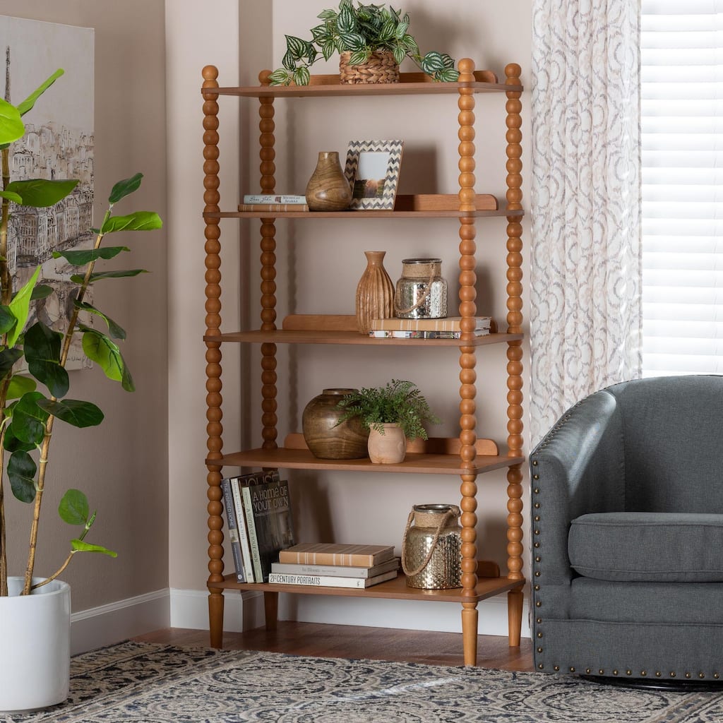 Lucera Bobbin Display Shelf - 5-Tier Open Frame Vertical Bookcase with Spindle Posts for Living Room or Ofice