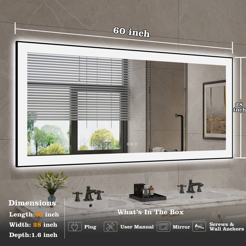 Rectangular Aluminum Framed Backlit and Front Light LED Wall Bathroom Vanity Mirror - N/A