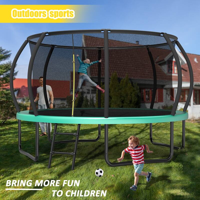 12FT Recreational Kids Trampoline with Safety Enclosure Net & Ladder, Outdoor Recreational Trampolines