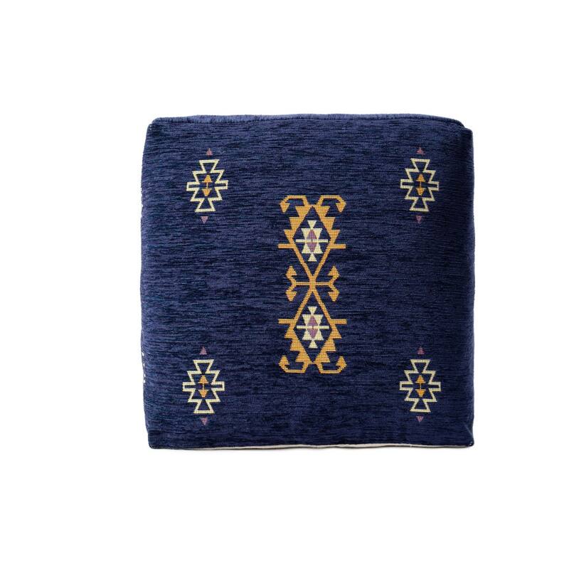 HomeRoots 18" Blue Medallion Pouf Ottoman