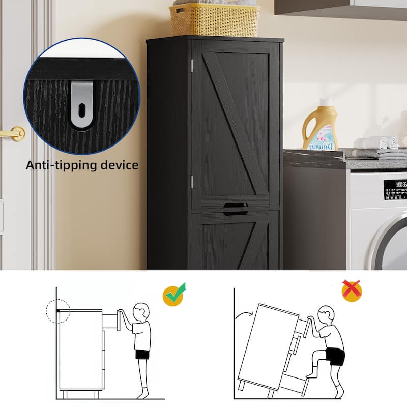 Moasis 53"H Tilt Out Laundry Hamper Bathroom Storage Cabinet with Adjustable Shelves and Basket