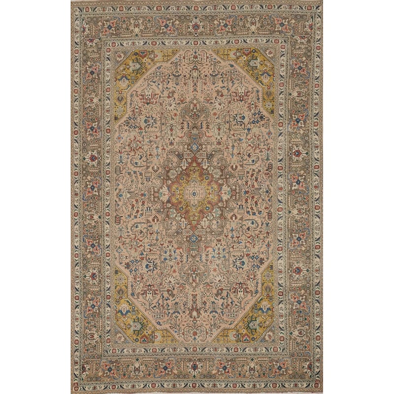 Hand Knotted Oriental 100% Wool Carpet Traditional Floral Pink Tabriz Area Rug - 9' 6'' X 6' 6''