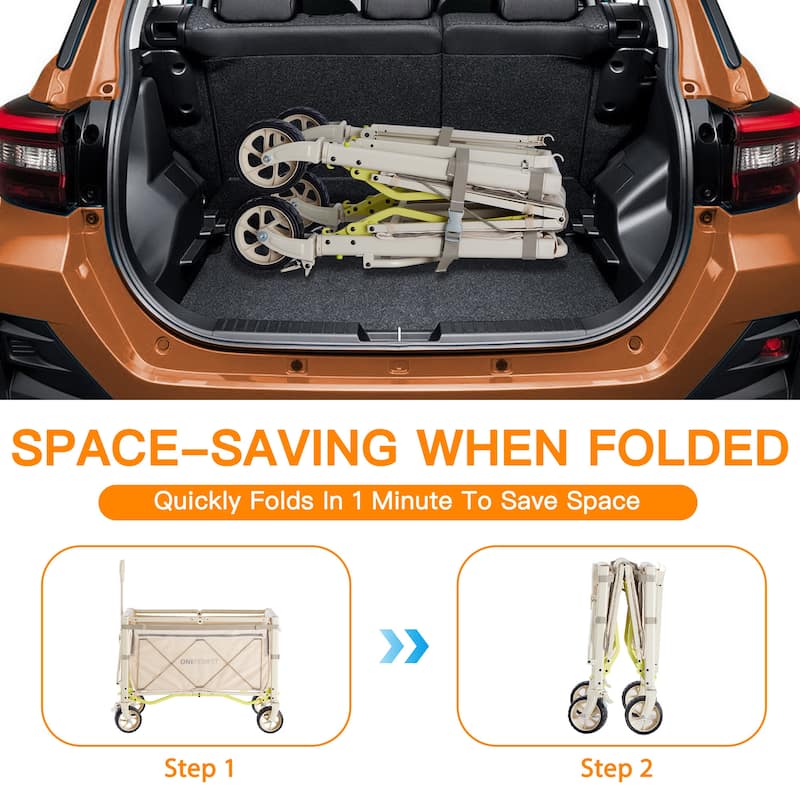 Foldable Camping Cart with Adjustable Handle, Bamboo Tabletop, Foldable storage, and Waterproof Oxford Canopy