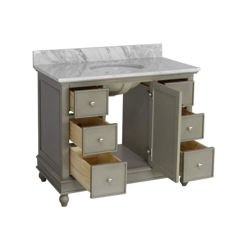 KitchenBathCollection Bella 42" Bathroom Vanity with Carrara Marble Top