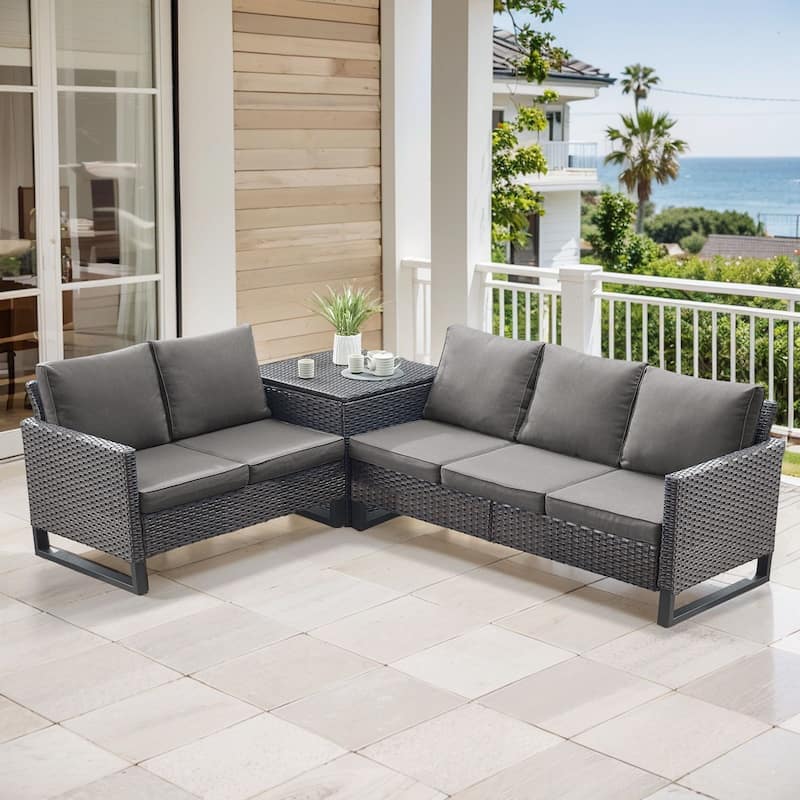 Gymojoy 5 Person All-Weather Wicker Outdoor Patio Sofa Set With Cushions