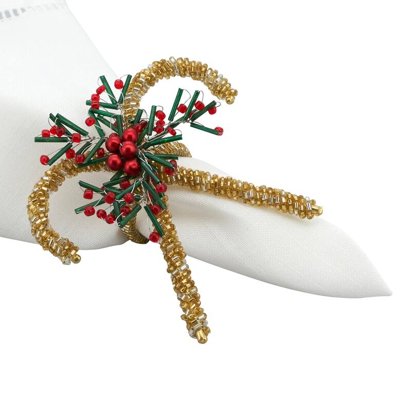 Festive Flair Beaded Candy Cane Napkin Ring (Set of 4)