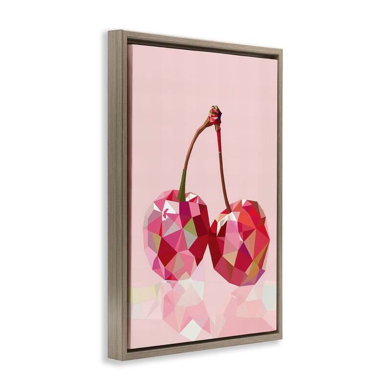 Stupell Pink Geometric Cherries Framed Floater Canvas Wall Art Design By LSR Design Studio