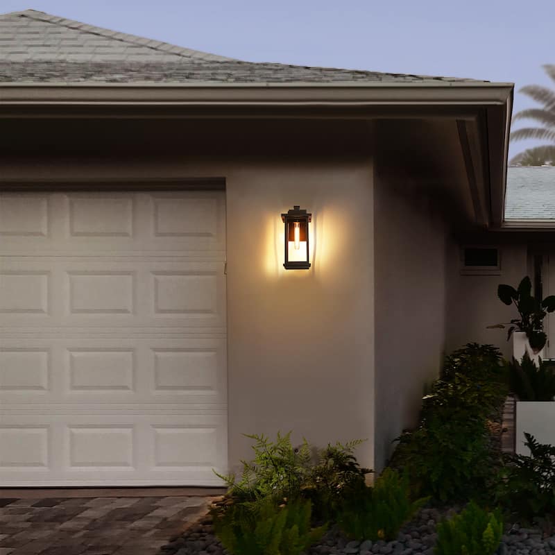 Modern Farmhouse Black 1-Light Outdoor Wall Sconces Glass Patio Lantern