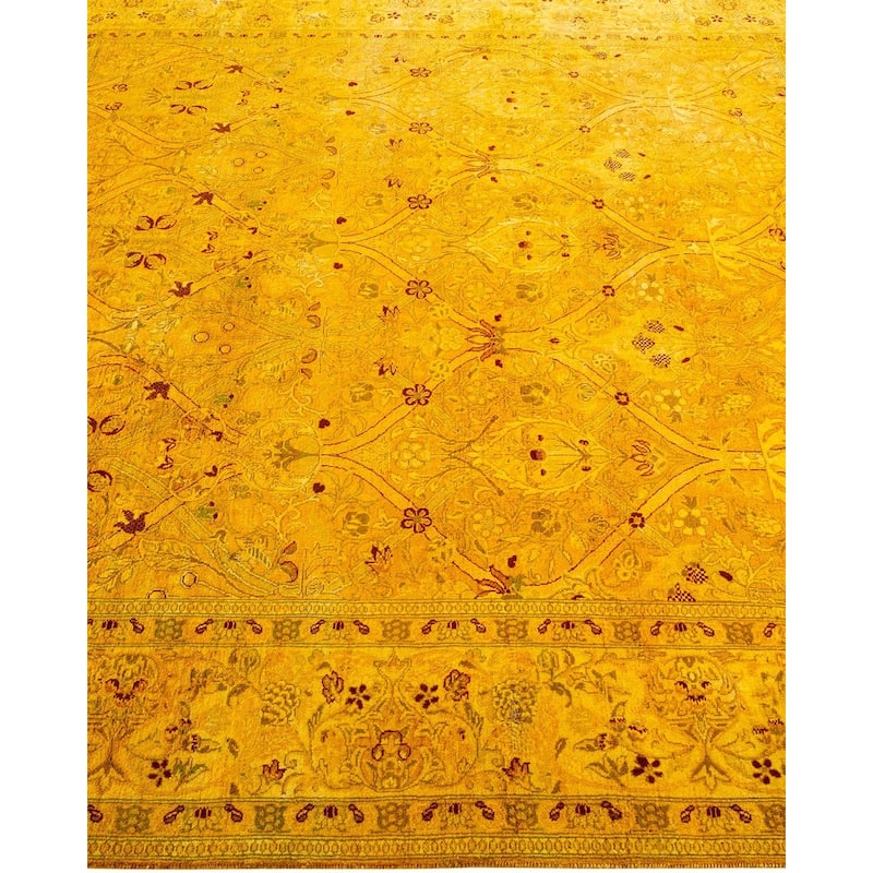 Overton Hand Knotted Wool Vintage Inspired Modern Contemporary Overdyed Yellow Square Area Rug - 6' 2" x 6' 5"