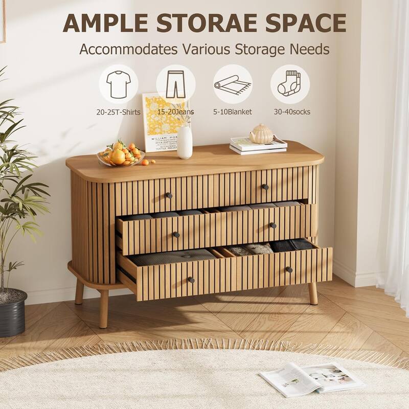 6 Drawer Dresser, Horizontal Chests of Double Drawers for Bedroom, Mid Century Dresser Spacious Storage