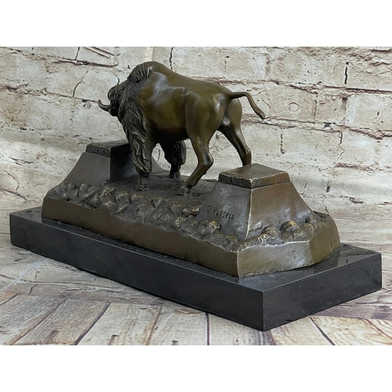 Large American Buffalo Bison Bronze Sculpture By Russell Hotcast Figure Decor