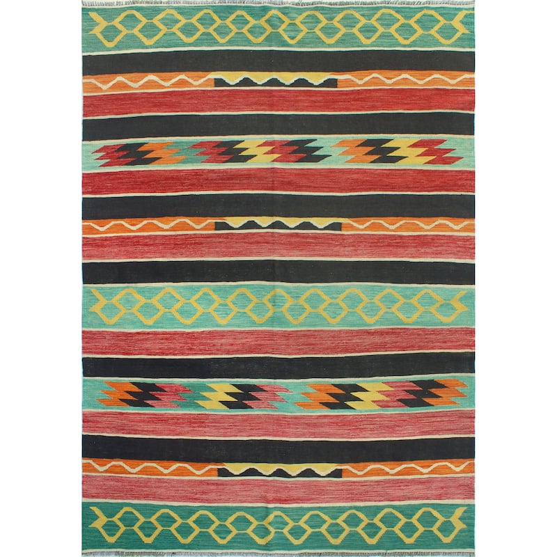 Modern Flatweave Alfredo Red/Black Rug - 5'9" x 8'1"