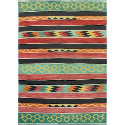 Modern Flatweave Alfredo Red/Black Rug - 5'9" x 8'1"