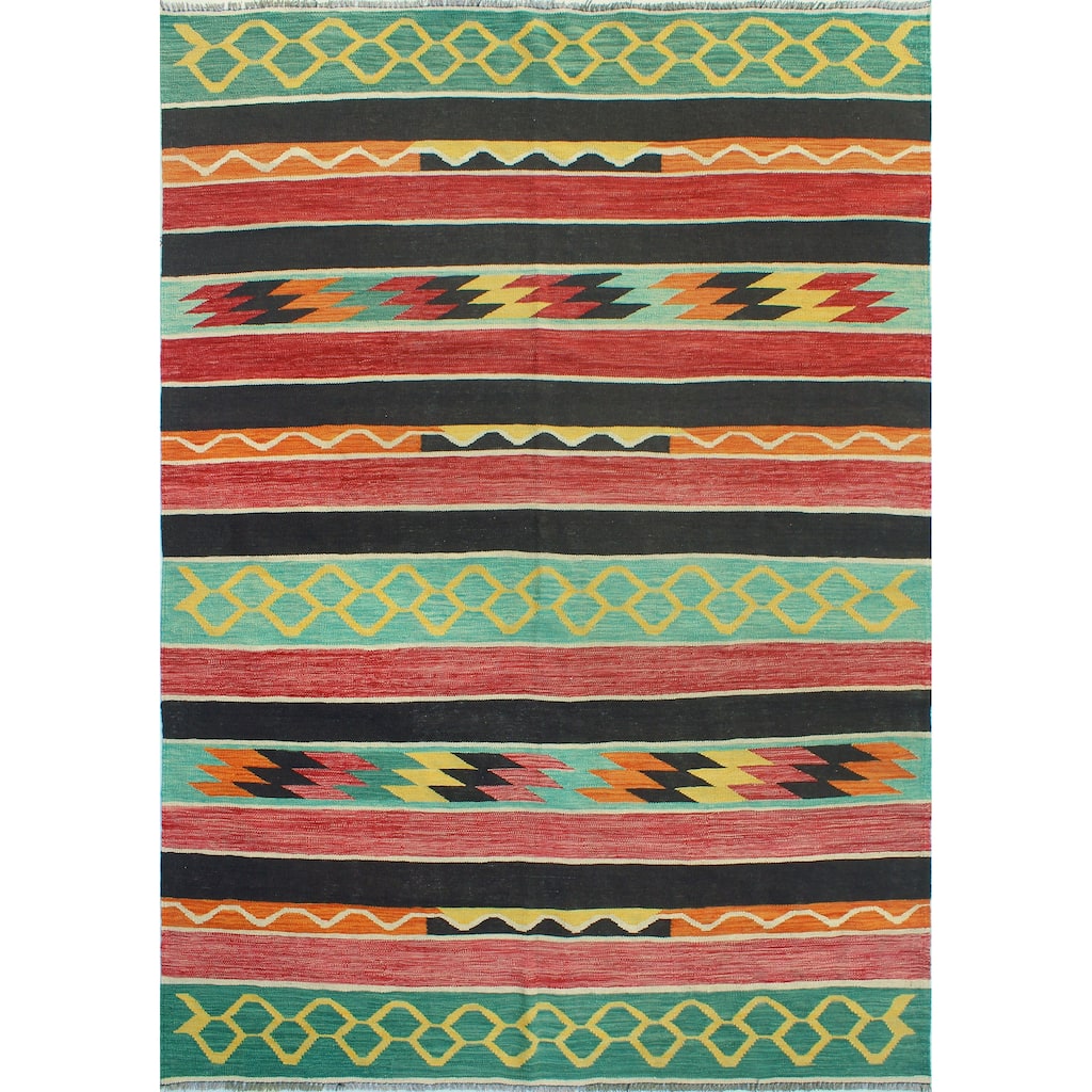 Modern Flatweave Alfredo Red/Black Rug - 5'9" x 8'1"