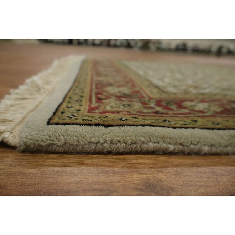 Hand Knotted Oriental 100% Wool Carpet Traditional All-Over Green Tabriz Runner Rug - 17' 4'' X 2' 8''