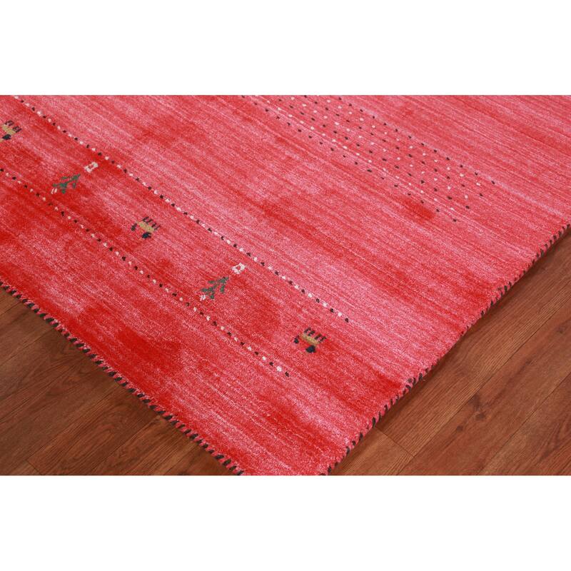 Pink Gabbeh Indian Area Rug Hand-Knotted Wool Carpet - 4'11" x 7'9"