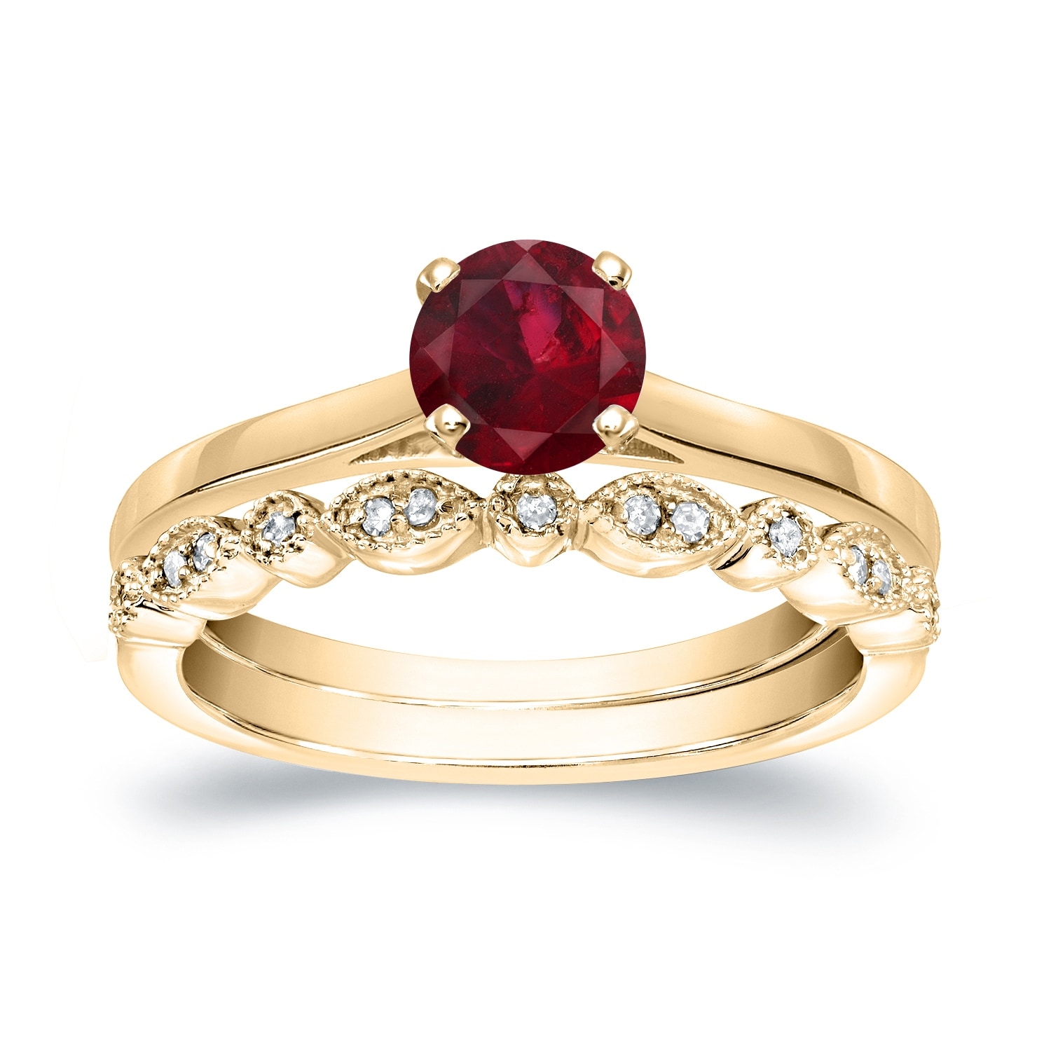 Auriya 14k Gold 1/2ctw Vintage Solitaire Ruby Engagement Ring Set 1/6ctw