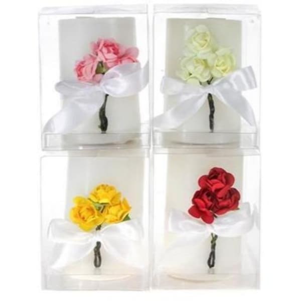 Scented Pillar with Roses Candle in Clear Box - Assorted - 48 Units