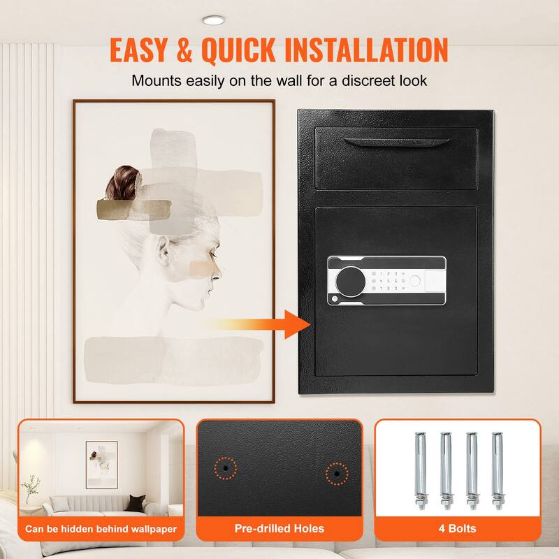 Depository Safe, Deposit Safe with Drop Slot, Electronic Code Lock and 2 Emergency Keys, Business Drop Slot Safe