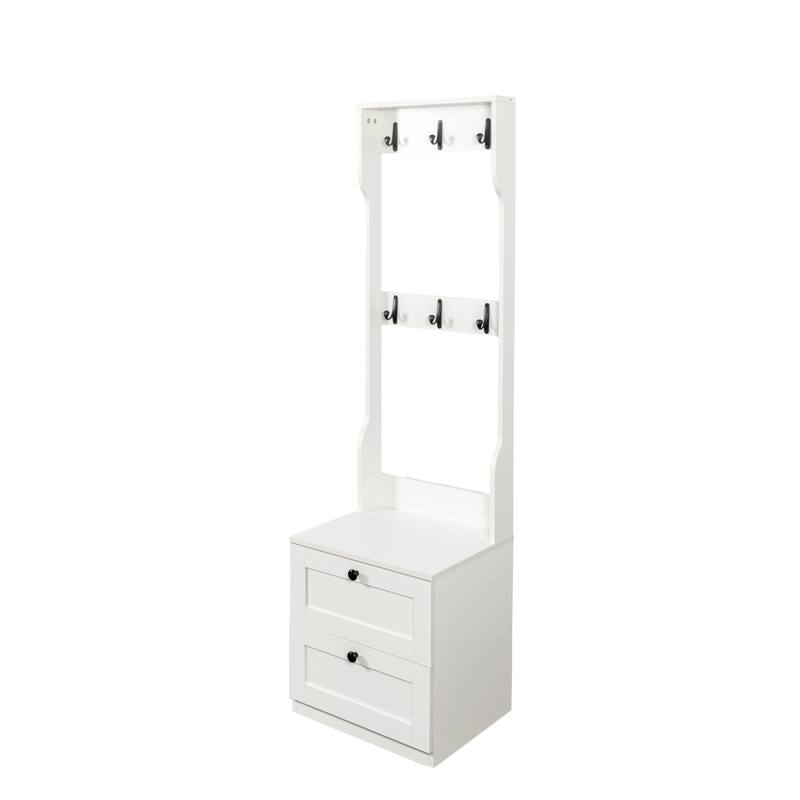 2-in-1 Coat Rack storage Organizer with Drawer & Hooks
