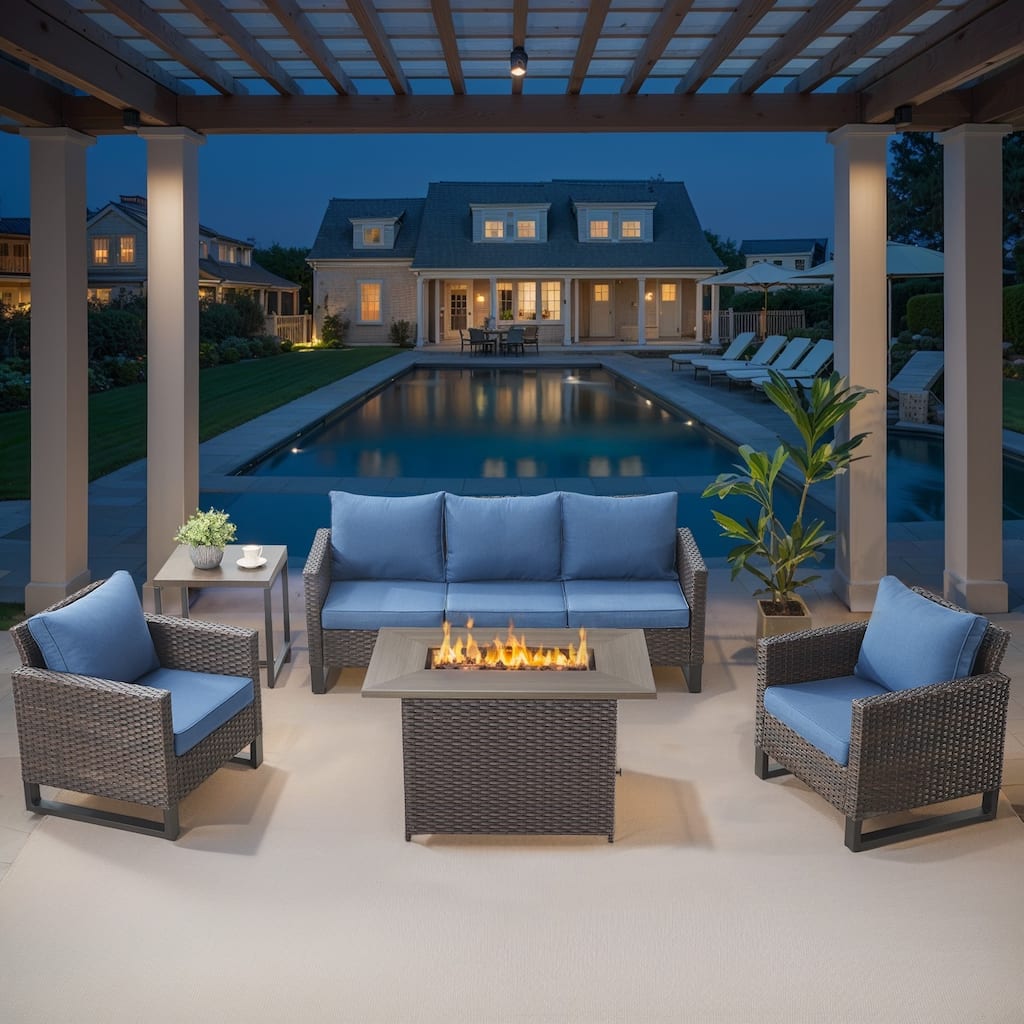 Outdoor Sofa Patio Chairs with Fire Table