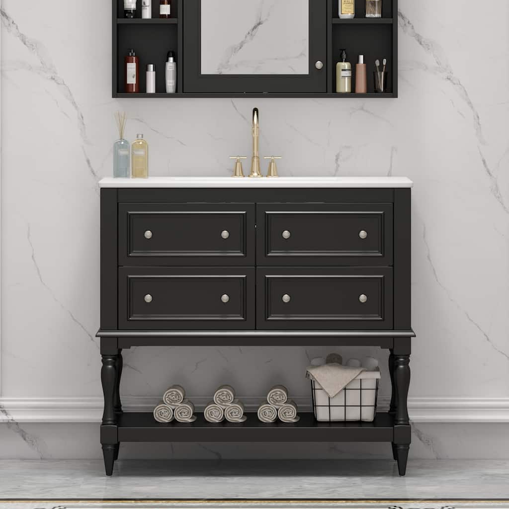 36" Freestanding Bathroom Vanity with White Integrated Ceramic Sink - 36'' x 18'' x 34''