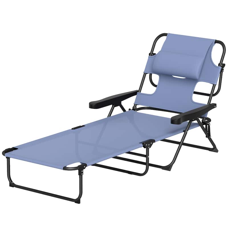 Adjustable Outdoor Lounge Chair Foldable Poolside Patio with Mesh Fabric and Metal Frame - 28.3" W x 76.4" D x 12.2" H - Black, Gray