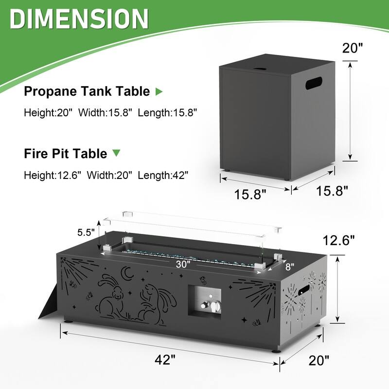 FINCATI Propane Fire Pit Coffee Table, Rectangle Natural Gas Outdoor Fire Pit Modern Gas Firepit, 42'' Fire Pit Table