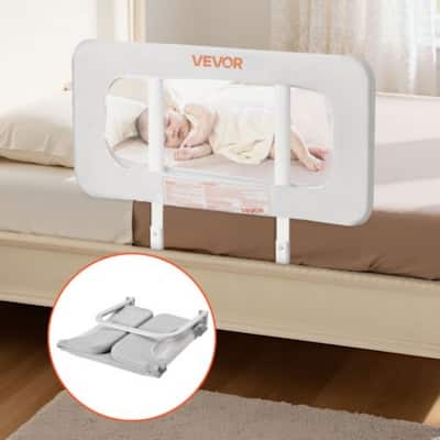 Grey Steel Oxford Fabric Kids Bed Rail with Foldable and Washable Mesh - 31.5 L x 17.72 – 26.38 H in